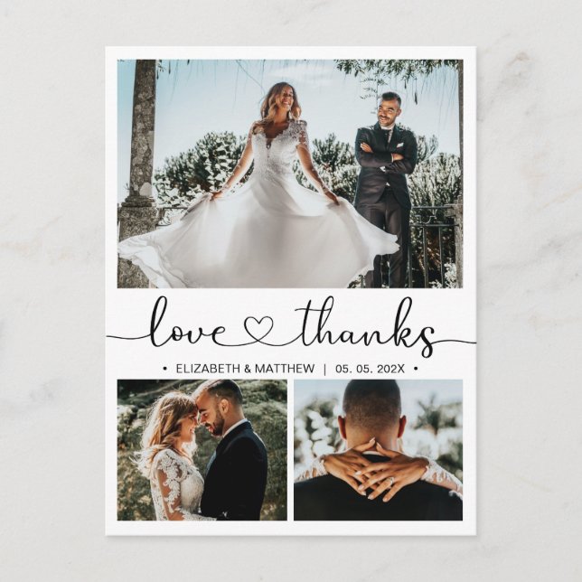 Budget 3 Photo Collage Wedding Thank You Postcard (Front)