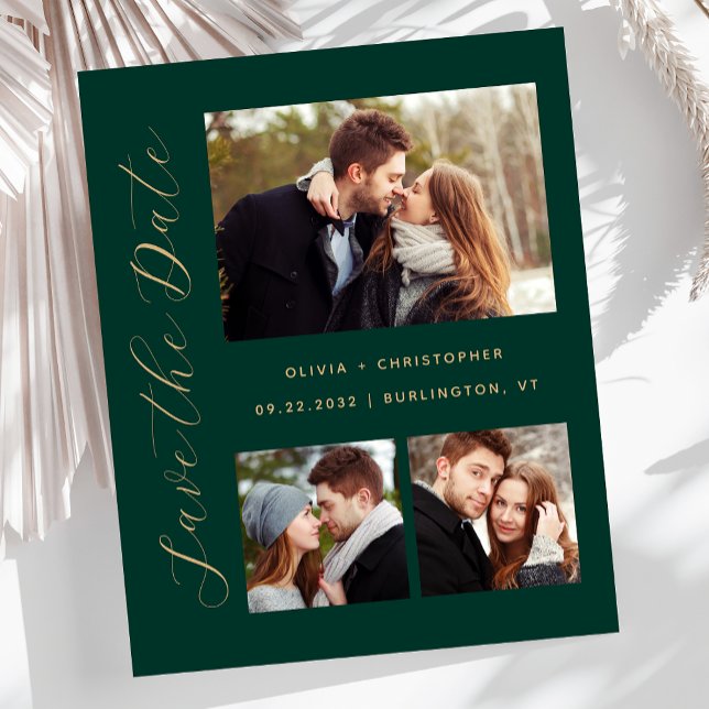 Budget 3-Photos Emerald Green Gold Save the Date (Creator Uploaded)