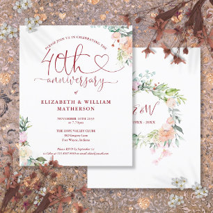 Budget 40th Anniversary Heart Floral Invitation