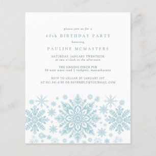 BUDGET 40th Birthday Blue Snowflake Invitation