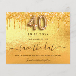 Budget 40th birthday gold glitter save the date