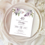 BUDGET 40th Birthday Party Purple Lilac Floral<br><div class="desc">Soft watercolor purple lilacs create a pretty springtime affordable budget birthday invitation. The typography adds a vintage, retro vibe. All of the text is editable so you can set just the right tone. You can easily change fonts and colour as well. It is part of the Purple Spring Lilac Flower...</div>