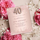 Budget 40th Birthday rose gold glitter invitation<br><div class="desc">A modern, stylish and glamourous invitation for a 40th birthday party. A rose gold background with faux glitter drips, paint drip look. The name is written with a modern dark rose gold coloured hand lettered style script. Personalize and add your party details. Number 40 is written with a balloon style...</div>