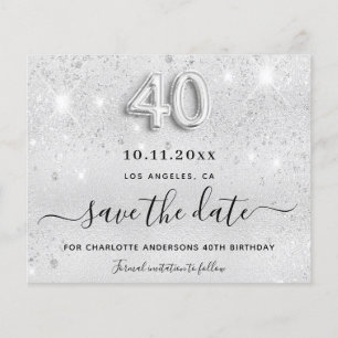 Budget 40th birthday silver glitter save the date
