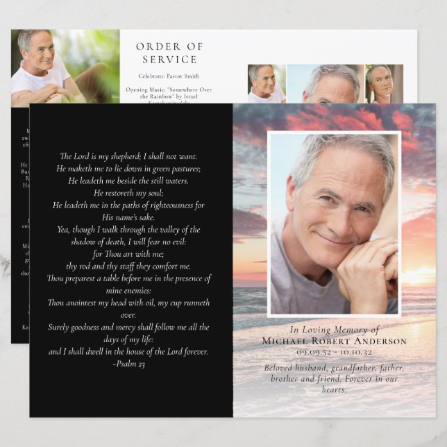 Budget 4-page Sunset Ocean Funeral Program (Front/Back)
