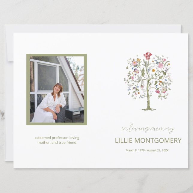 Budget 4-page Tree Floral Funeral Program (Front)