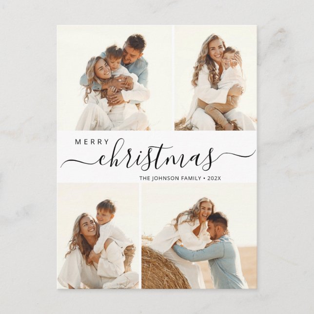 Budget 4 Photo Collage Script Christmas  Holiday Postcard (Front)