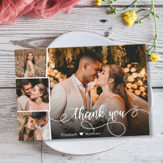 Budget 4 Photo Collage Wedding Thank You Script Fl Flyer (Creator Uploaded)