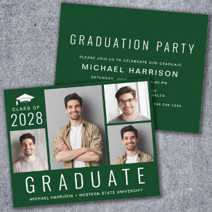 Budget 4 Photo Green Graduation Party Invitation
