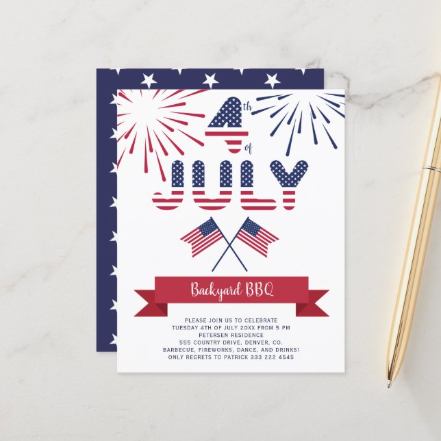 Budget 4th of July bbq patriotic party invitation (Front/Back In Situ)