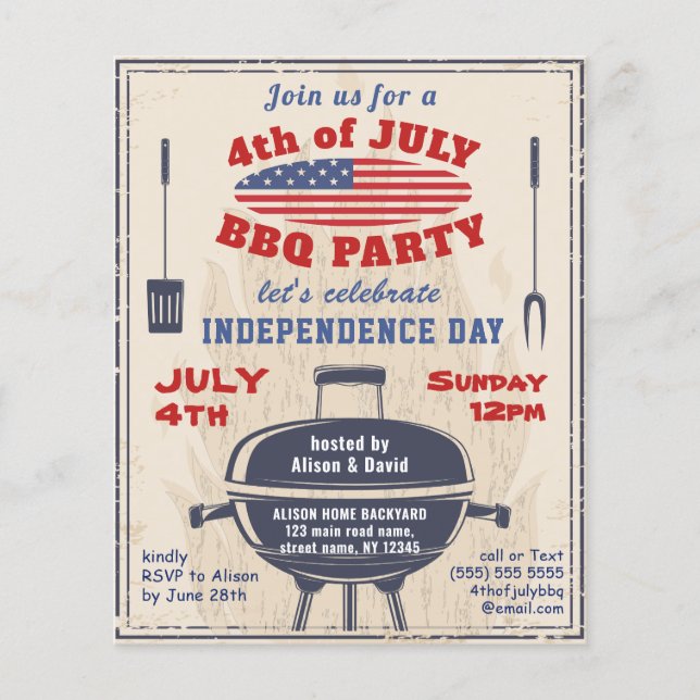 BUDGET 4th of JULY Vintage BBQ Party Invitation (Front)