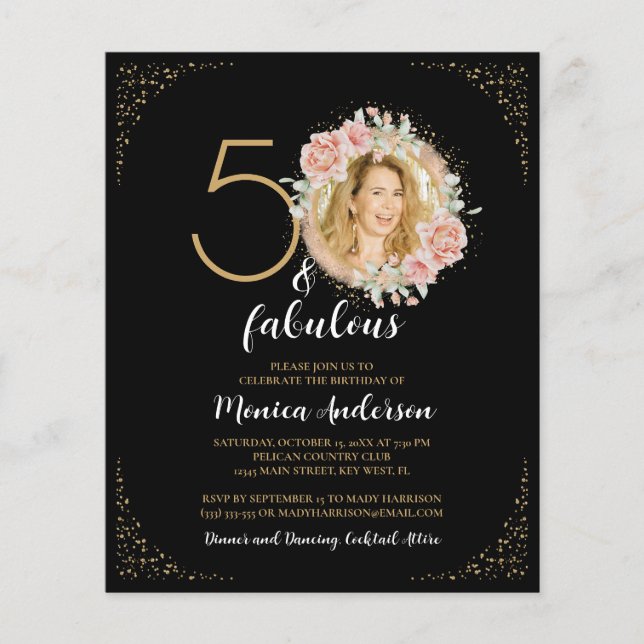 Budget 50 and Fabulous 50th Birthday Black Photo (Front)