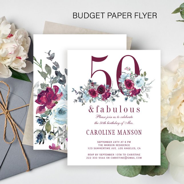 Budget 50 and fabulous floral birthday invitation flyer (Creator Uploaded)