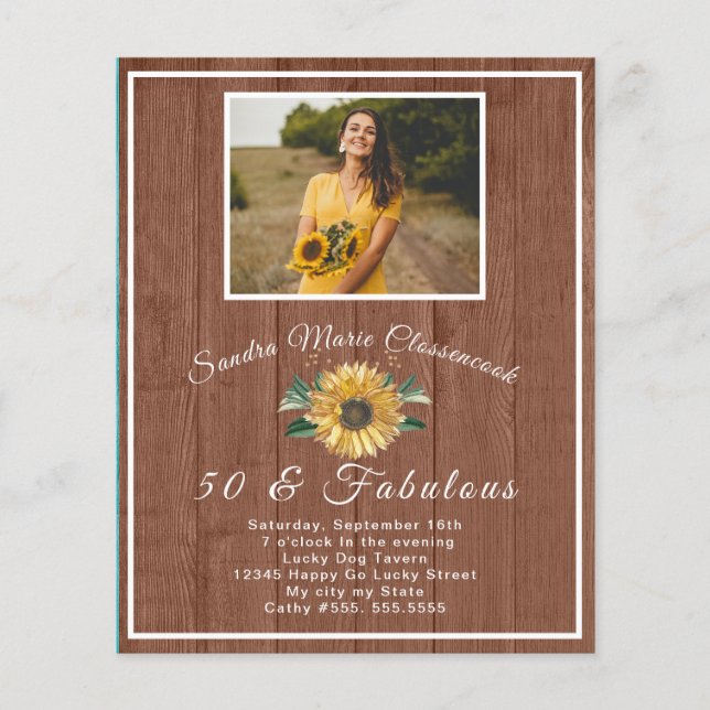Budget 50 and Fabulous | Sunflower  Birthday  (Front)
