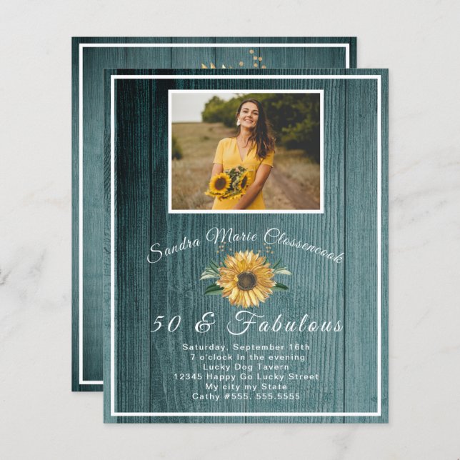 Budget 50 and Fabulous | Sunflower Navy Birthday (Front/Back)