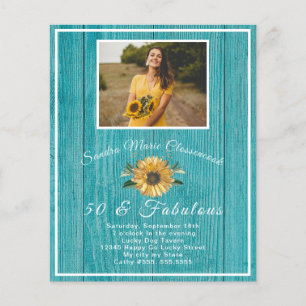 Budget 50 and Fabulous   Sunflower Teal Birthday 