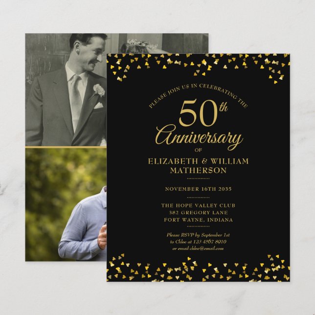 Budget 50th Anniversary Gold 2 Photo Invitation (Front/Back)