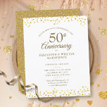 Budget 50th Anniversary Gold Hearts Invitation<br><div class="desc">Featuring delicate golden love hearts confetti. Personalize with your special fifty years golden anniversary information in chic gold lettering. Designed by Thisisnotme©</div>