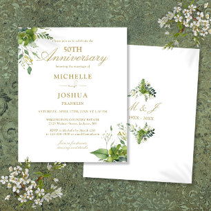 Budget 50th Anniversary Greenery Monogram Invite