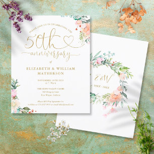 Budget 50th Anniversary Heart Floral Invitation