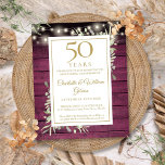 Budget 50th Anniversary Red Wood Floral Invitation<br><div class="desc">Featuring delicate watercolor country garden greenery and pretty string lights on a burgundy red wood panels background,  this chic rustic invitation can be personalized with your special 50 years anniversary celebration information. Designed by Thisisnotme©</div>