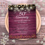 Budget 50th Anniversary Rustic Gold Hearts Invite<br><div class="desc">Featuring string lights and delicate golden love hearts confetti on a rustic burgundy red wood background. Personalize with your special fifty years golden anniversary information in chic lettering. Designed by Thisisnotme©</div>