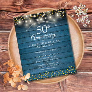 Budget 50th Anniversary Rustic String Light Invite