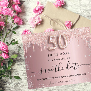 Budget 50th birthday blush silver save the date