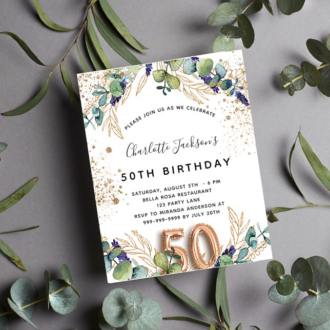 Budget 50th birthday eucalyptus greenery glitter (Creator Uploaded)