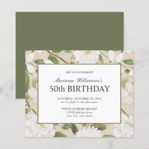 Budget 50th Birthday Feminine White Flowers Ivory