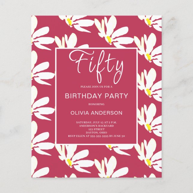 Budget 50th Birthday Floral Daisy Invitation Flyer (Front)