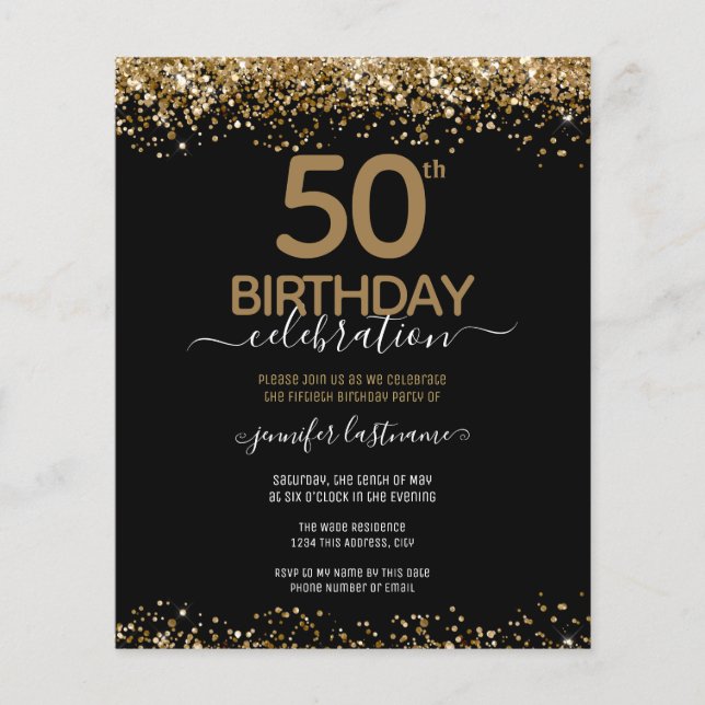 Budget 50th Birthday Glitter Invitation  Flyer (Front)