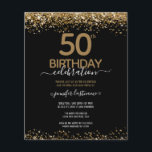 Budget 50th Birthday Glitter Invitation  Flyer<br><div class="desc">Elegant Faux gold glitter with shimmering confetti highlights on the top and bottom border. All text is adjustable and easy to change for your own party needs. Great elegant 50th birthday template design. Black and gold</div>