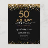 Budget 50th Birthday Glitter Invitation Flyer
