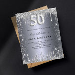 Budget 50th birthday silver glitter invitation<br><div class="desc">A modern,  stylish and glamourous invitation for a 50th birthday party.  A faux silver looking background,  decorated with glitter dust.    Personalize and add your name and party details.  Number 50 is written with a balloon style font,  script.</div>