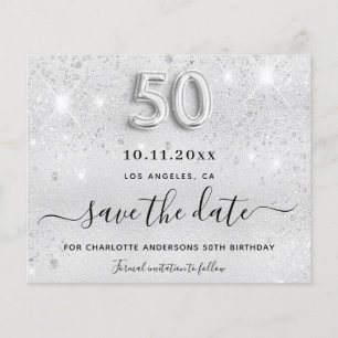 Budget 50th birthday silver glitter save the date