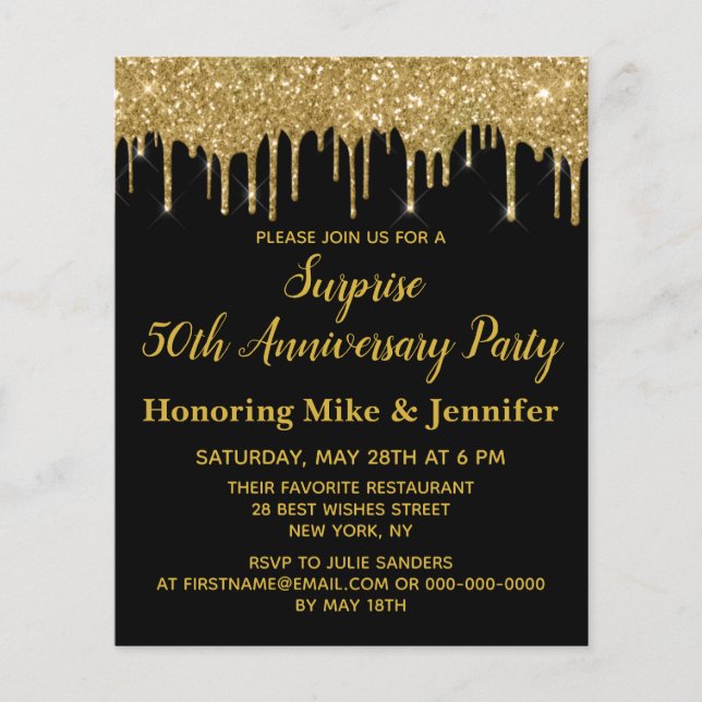 Budget 50th Gold Surprise Anniversary Invitations (Front)