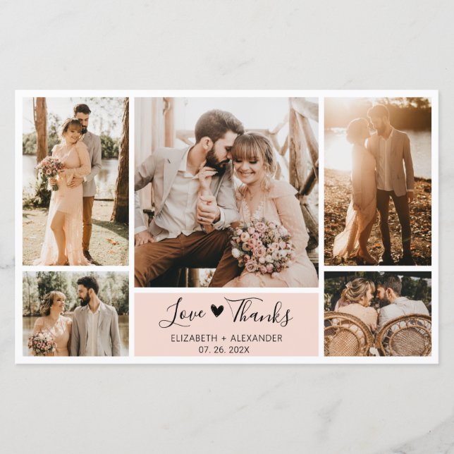 Budget 5 Photo Collage Mariage Carte de remercieme (Devant)
