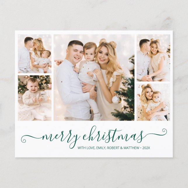 Budget 5 Photo Green Christmas Holiday Flyer (Front)