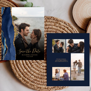 Budget 5-Photo Navy Blue Gold Agate Save the Date