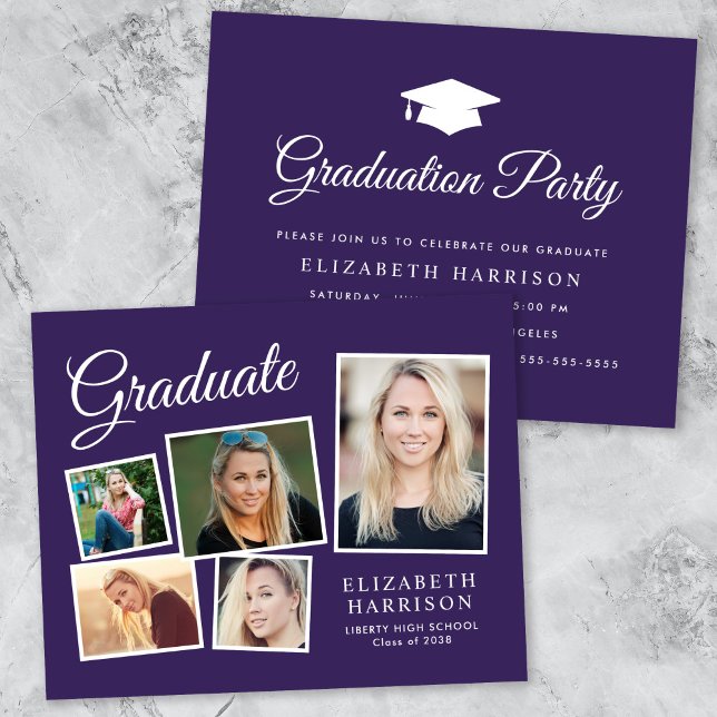 Budget 5 Photo Purple Graduation Party Invitation (Creator Uploaded)