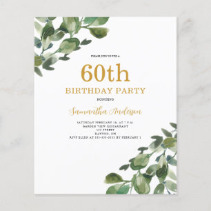 Budget 60th Birthday Eucalyptus Invitation Flyer