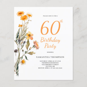 Budget 60th Birthday Floral Wildflower Invitation