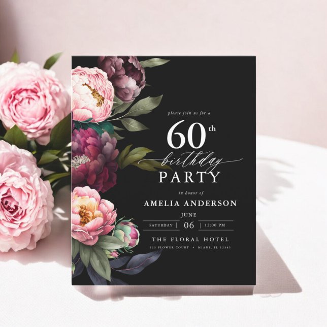 Budget 60th Birthday Moody Floral Invitation (Creator Uploaded)