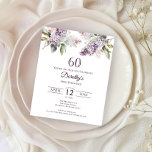 BUDGET 60th Birthday Party Purple Lilac Floral<br><div class="desc">Soft watercolor purple lilacs create a pretty springtime affordable budget birthday invitation. The typography adds a vintage, retro vibe. All of the text is editable so you can set just the right tone. You can easily change fonts and colour as well. It is part of the Purple Spring Lilac Flower...</div>