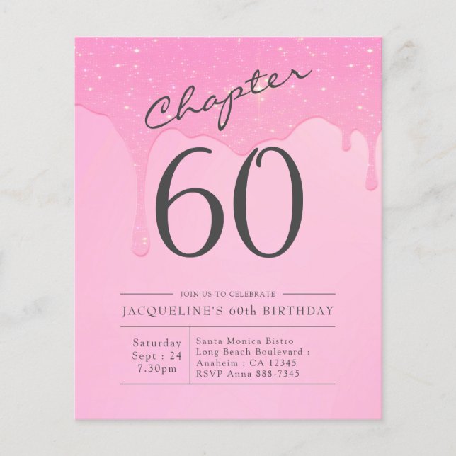 Budget 60th Birthday Pink Grey Invitation Flyer (Front)