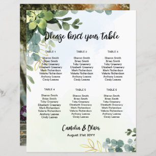 BUDGET 6 Table Wedding Seating Chart Greenery 