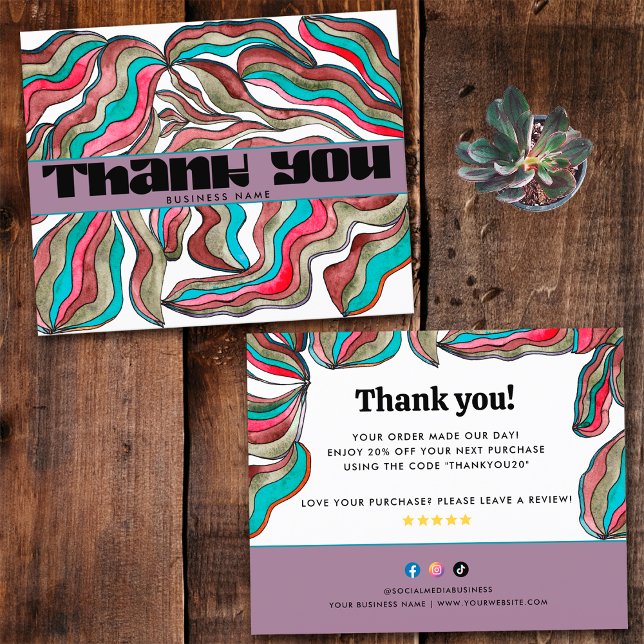 Budget 70s Groovy Teal Pink Business Order Insert (Front and Back)
