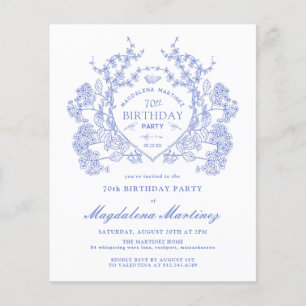 BUDGET 70th Birthday Blue Floral Crest