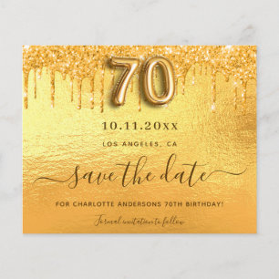 Budget 70th birthday gold glitter save the date